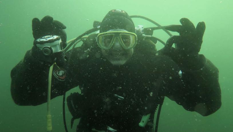 Dykker ved Sønderborg og øen Als