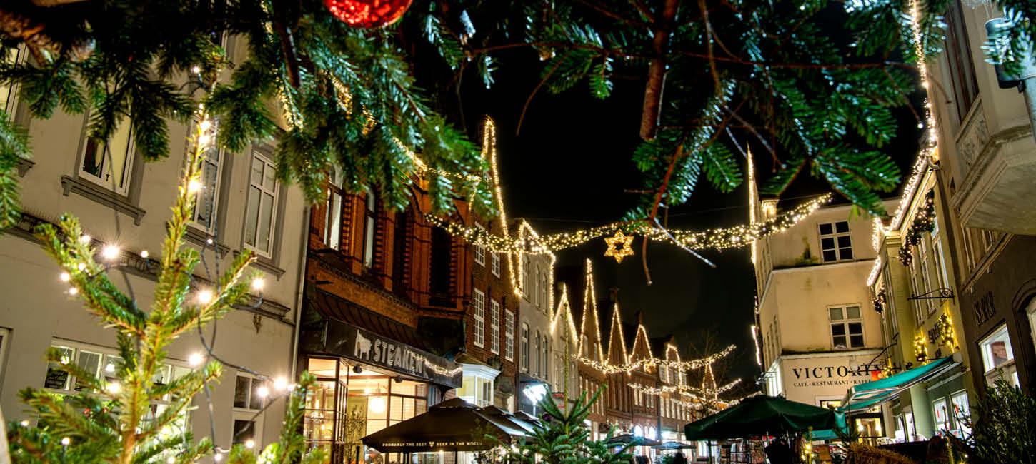 Juletræer og julebelysning på gaderne i Tønder