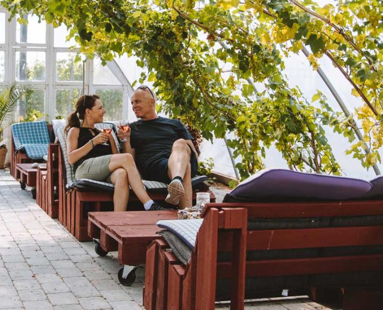 Par nyder et glas vin på Aarø Vingård