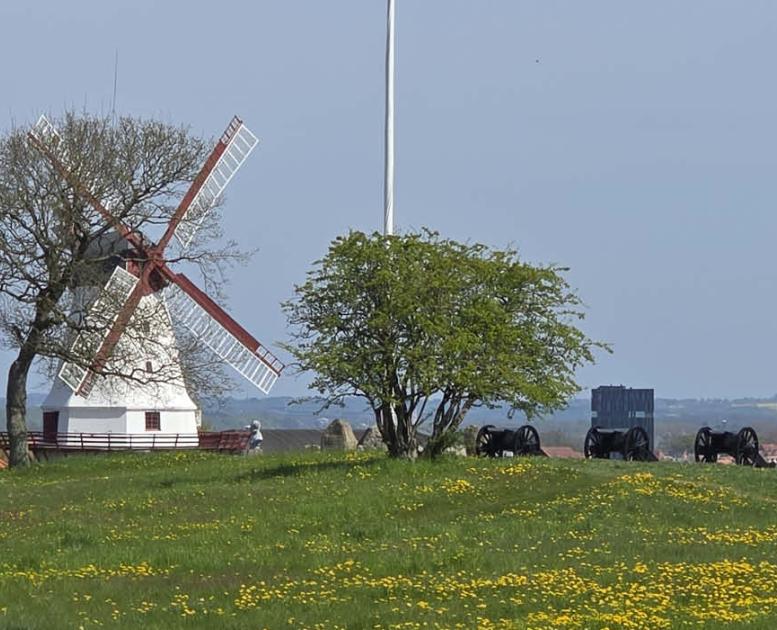 Dybbøl Mølle mit Blick auf die Stadt Sønderborg